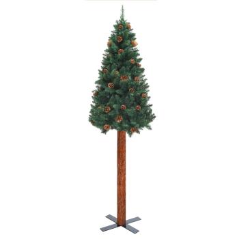 Weihnachtsbaum Schlank mit Echtholz und Zapfen Grün 150 cm PVC