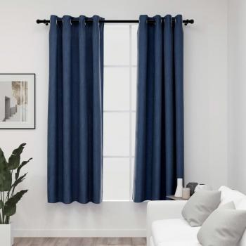 ARDEBO.de - Verdunkelungsvorhänge Ösen Leinenoptik 2 Stk. Blau 140x175 cm