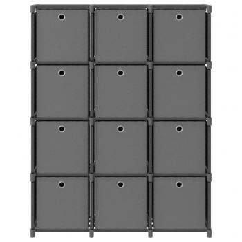 Würfel-Regal mit Boxen 12 Fächer Grau 103x30x141 cm Stoff