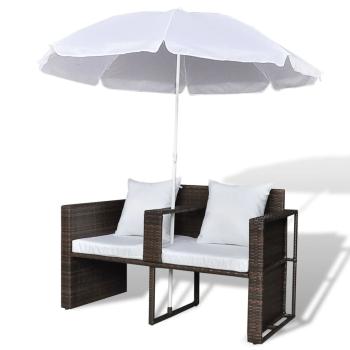 Gartenbett mit Sonnenschirm Braun Poly Rattan