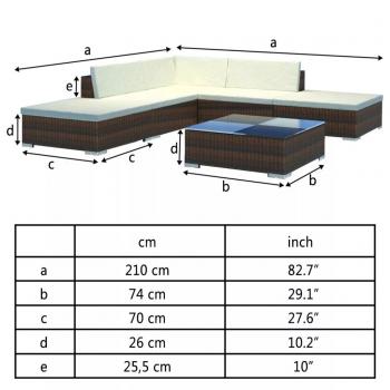 6-tlg. Garten-Lounge-Set mit Auflagen Poly Rattan Braun
