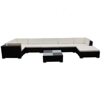 8-tlg. Garten-Lounge-Set mit Auflagen Poly Rattan Braun