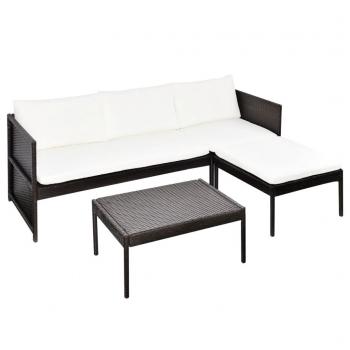 ARDEBO.de - 3-tlg. Garten-Lounge-Set mit Auflagen Poly Rattan Braun