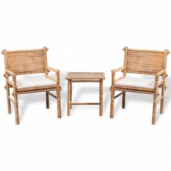 ARDEBO.de - 3-tlg. Bistro-Set mit Auflagen Bambus