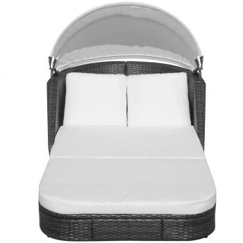 ARDEBO.de - Sonnenliege mit Dach Poly Rattan Schwarz