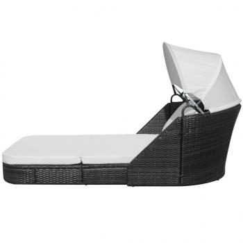 Sonnenliege mit Dach Poly Rattan Schwarz