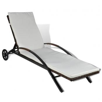 Sonnenliege mit Polster & Rollen Poly Rattan Braun