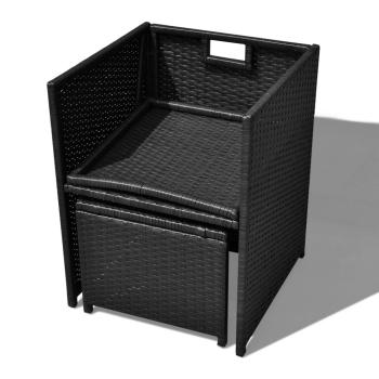 11-tlg. Garten-Essgruppe Poly Rattan Akazienholz Schwarz