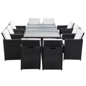 11-tlg. Garten-Essgruppe mit Auflagen Poly Rattan Schwarz
