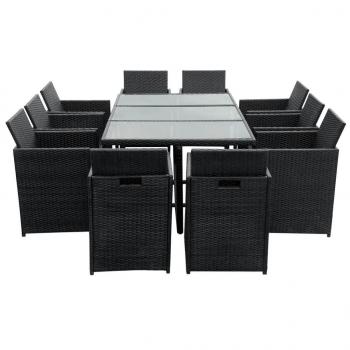 11-tlg. Garten-Essgruppe mit Auflagen Poly Rattan Schwarz