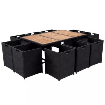 11-tlg. Garten-Essgruppe mit Auflagen Poly Rattan Schwarz