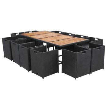 13-tlg. Garten-Essgruppe mit Auflagen Poly Rattan Schwarz