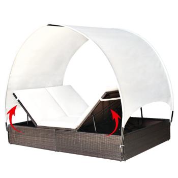 ARDEBO.de - Doppel-Sonnenliege mit Sonnendach Poly Rattan Braun