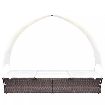 Doppel-Sonnenliege mit Sonnendach Poly Rattan Braun