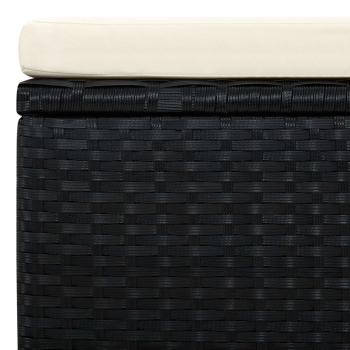 Hocker mit Kissen Poly Rattan 53×53×30 cm Schwarz 
