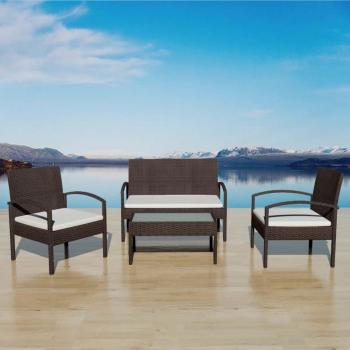 ARDEBO.de - 4-tlg. Garten-Lounge-Set mit Auflagen Poly Rattan Braun