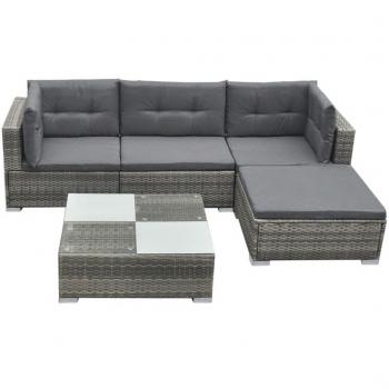ARDEBO.de - 5-tlg. Garten-Lounge-Set mit Auflagen Poly Rattan Grau