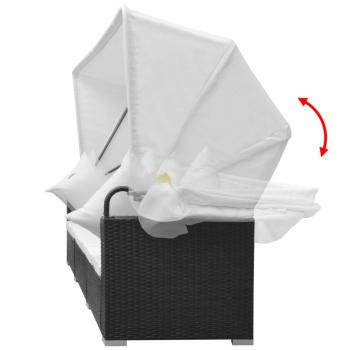 7-tlg. Garten-Lounge-Set mit Sonnendach Poly Rattan Schwarz