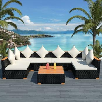 ARDEBO.de - 7-tlg. Garten-Lounge-Set mit Auflagen Poly Rattan Schwarz