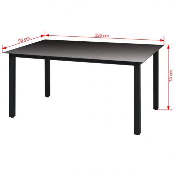 Gartentisch Schwarz 150x90x74 cm Aluminium und Glas