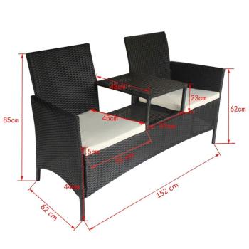 Gartensofa 2-Sitzer mit Teetisch Poly Rattan Schwarz
