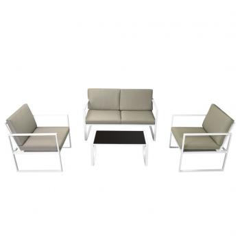 ARDEBO.de - 4-tlg. Garten-Lounge-Set mit Auflagen Stahl Weiß