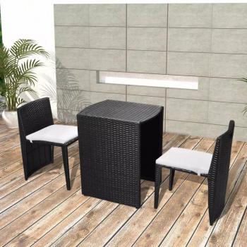 ARDEBO.de - 3-tlg. Bistro-Set mit Auflagen Poly Rattan Schwarz