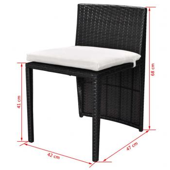 3-tlg. Bistro-Set mit Auflagen Poly Rattan Schwarz