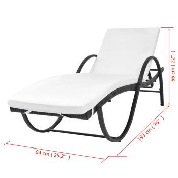 ARDEBO.de - Sonnenliege mit Auflage Poly Rattan Schwarz