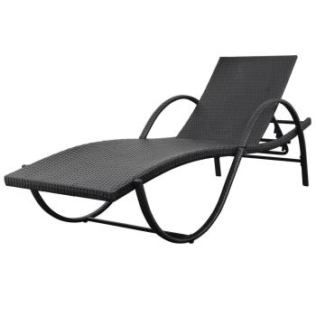 ARDEBO.de - Sonnenliege mit Auflage & Tisch Poly Rattan Schwarz