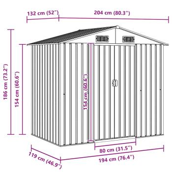Gartenschuppen Grau Metall 204 x 132 x 186 cm