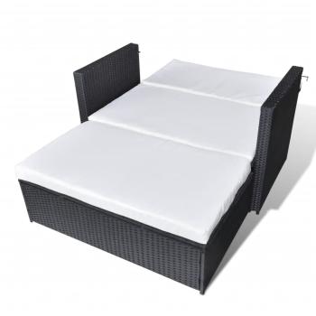 2-tlg. Garten-Lounge-Set mit Auflagen Poly Rattan Schwarz