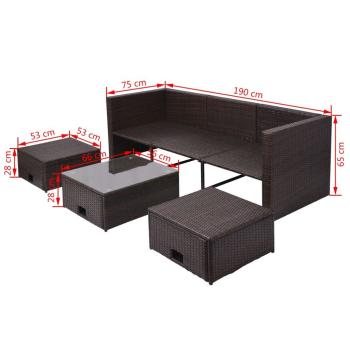 4-tlg. Garten-Lounge-Set mit Auflagen Poly Rattan Braun