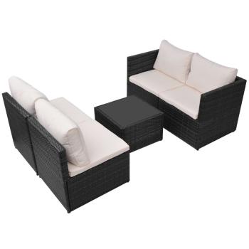 ARDEBO.de - 5-tlg. Garten-Lounge-Set mit Auflagen Poly Rattan Schwarz