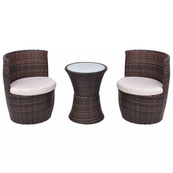ARDEBO.de - 3-tlg. Bistro-Set mit Auflagen Poly Rattan Braun