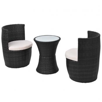 ARDEBO.de - 3-tlg. Bistro-Set mit Auflagen Poly Rattan Schwarz