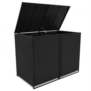Mülltonnenbox für 2 Tonnen Poly Rattan Schwarz 148x80x111 cm 