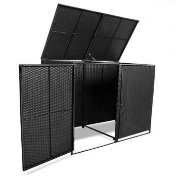 Mülltonnenbox für 2 Tonnen Poly Rattan Schwarz 148x80x111 cm 