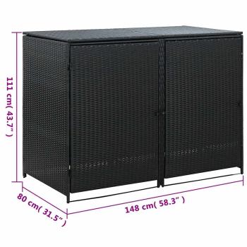 Mülltonnenbox für 2 Tonnen Poly Rattan Schwarz 148x80x111 cm 