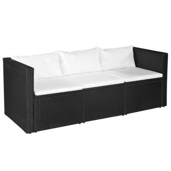ARDEBO.de - 3-tlg. Garten-Lounge-Set Poly Rattan Schwarz und Weiß