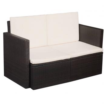 ARDEBO.de - 2-Sitzer-Gartensofa mit Auflagen Braun Poly Rattan