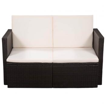 2-Sitzer-Gartensofa mit Auflagen Braun Poly Rattan