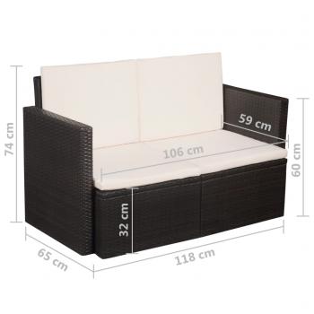 2-Sitzer-Gartensofa mit Auflagen Braun Poly Rattan