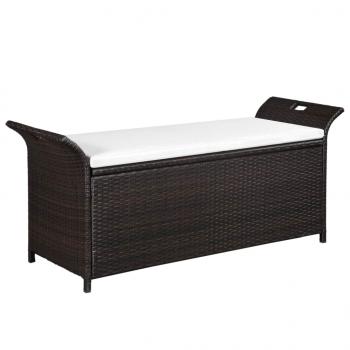 ARDEBO.de - Truhenbank mit Polster 138 cm Poly Rattan Braun