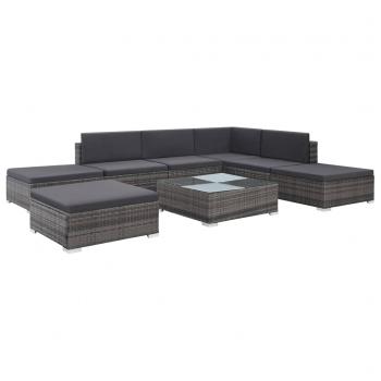 ARDEBO.de - 8-tlg. Garten-Lounge-Set mit Auflagen Poly Rattan Grau