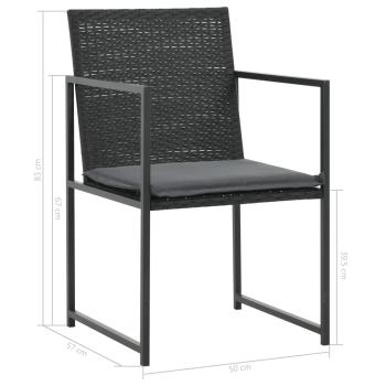 5-tlg. Garten-Essgruppe mit Auflagen Poly Rattan Schwarz