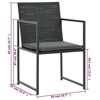 5-tlg. Garten-Essgruppe mit Auflagen Poly Rattan Schwarz