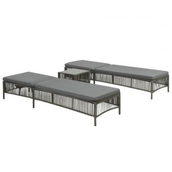 ARDEBO.de - Sonnenliegen 2 Stk. mit Tisch Poly Rattan Grau