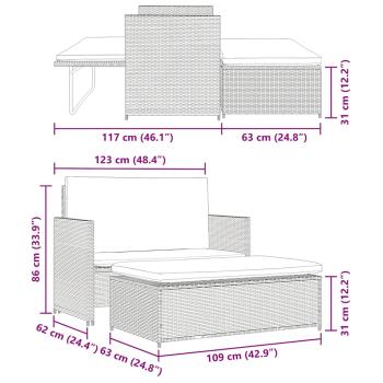 2-tlg. Garten-Lounge-Set mit Auflagen Poly Rattan Grau
