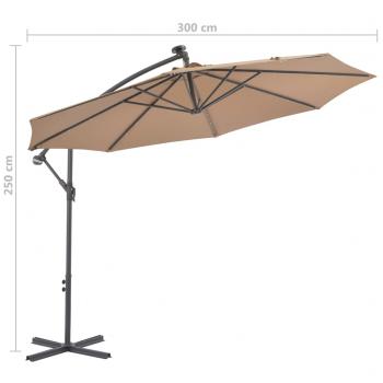 Ampelschirm mit LED-Leuchten und Stahlmast 300 cm Taupe